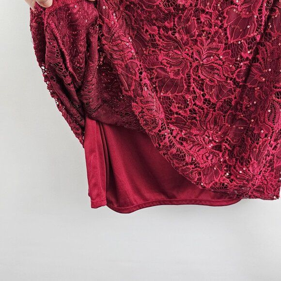 Jessica Howard Cocktail Dress 16W Lace Sequin Overlay Deep Red Holiday Christmas - Picture 7 of 16